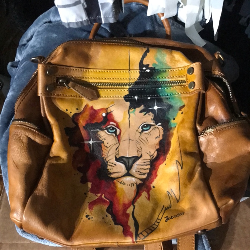 Artistic Lion Leather Backpack